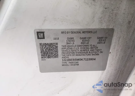 2019 Chevrolet Cruze Lt from USA, damaged, VIN 1G1BE5SM0K7115904
